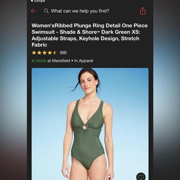 Neat Shade & Shore Women’s Green One Piece Swimsuit Ring Detail Plunge Front - S - Picture 8 of 9